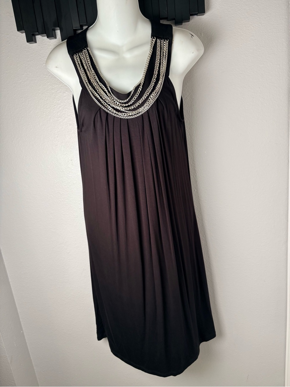 Michael Kors Black Tank Sleeveless Midi Dress with Silver Chain Detail Size M